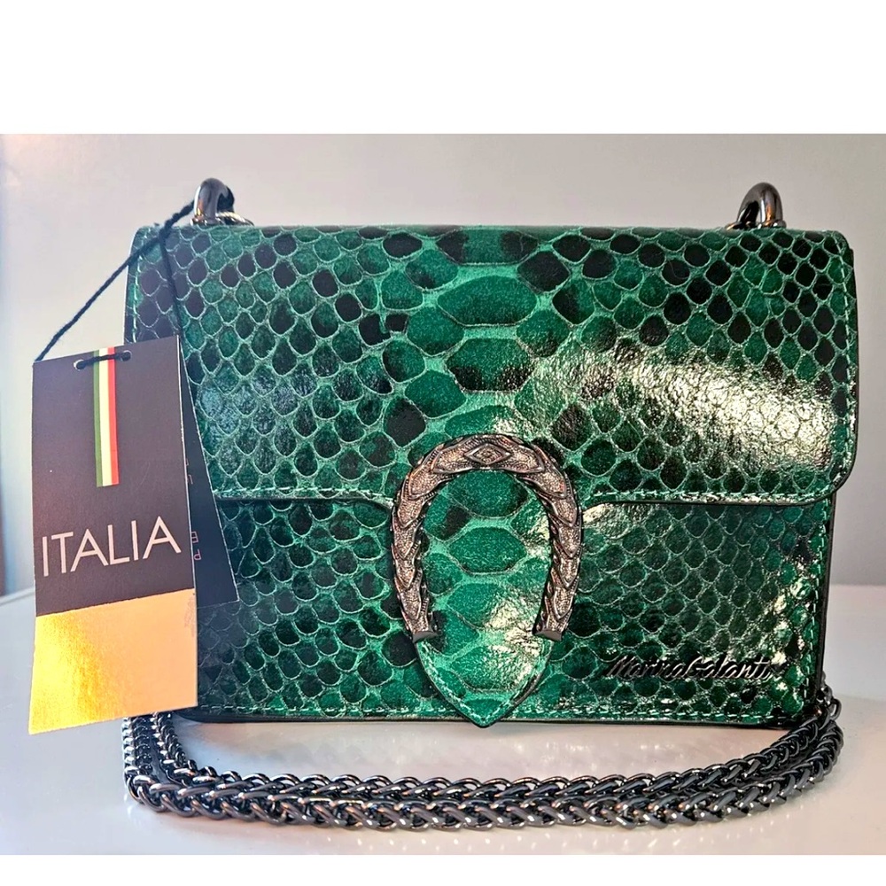 NWT Marina Galanti snakeskin crossbody evening bag turquoise